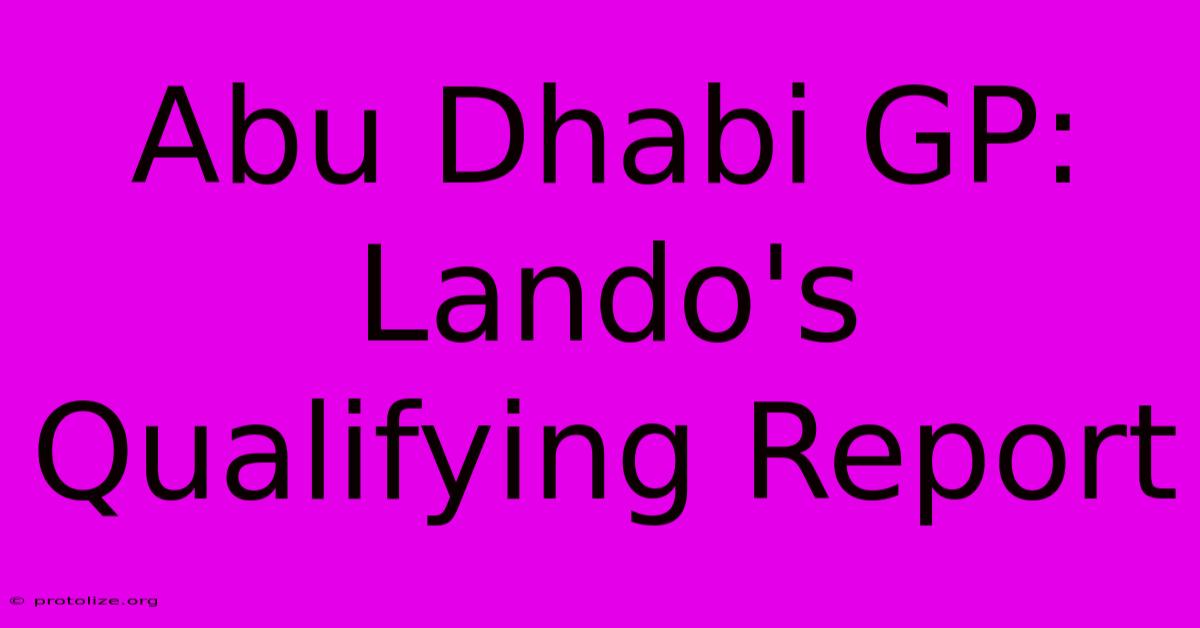 Abu Dhabi GP: Lando's Qualifying Report Abu Dhabi GP: Lando's Qualifying Report
