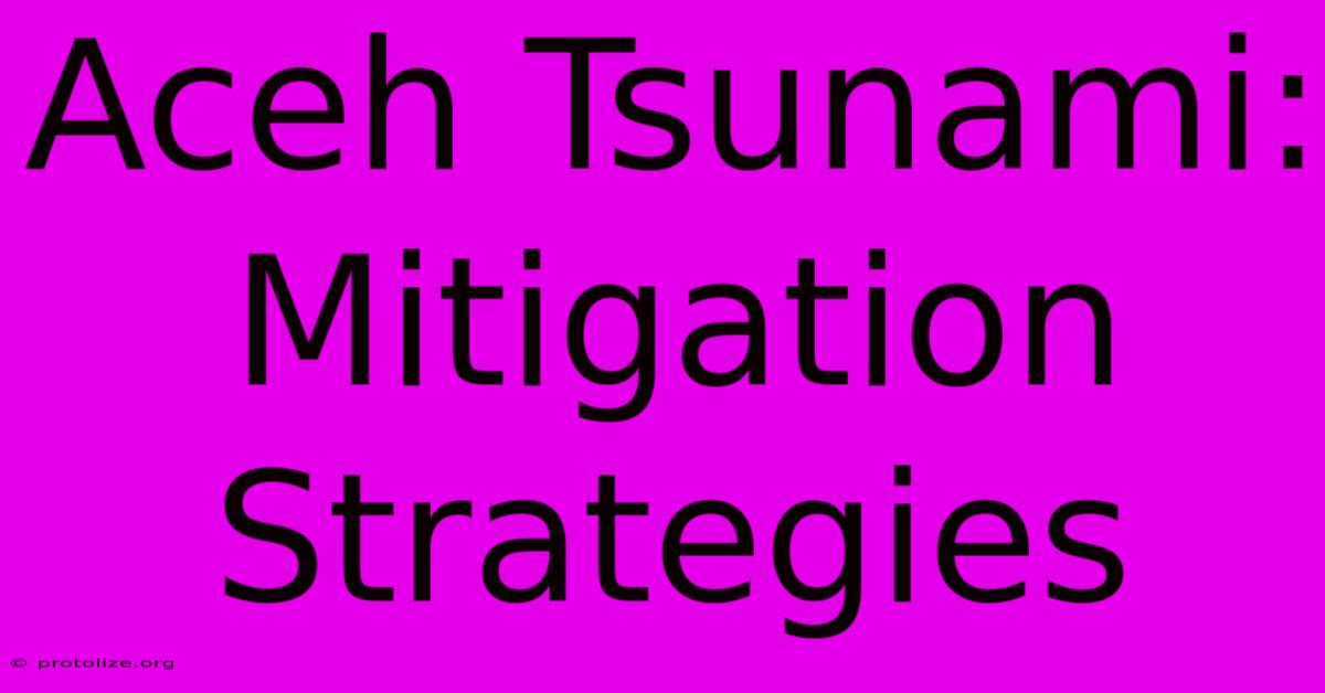 Aceh Tsunami: Mitigation Strategies Aceh Tsunami: Mitigation Strategies