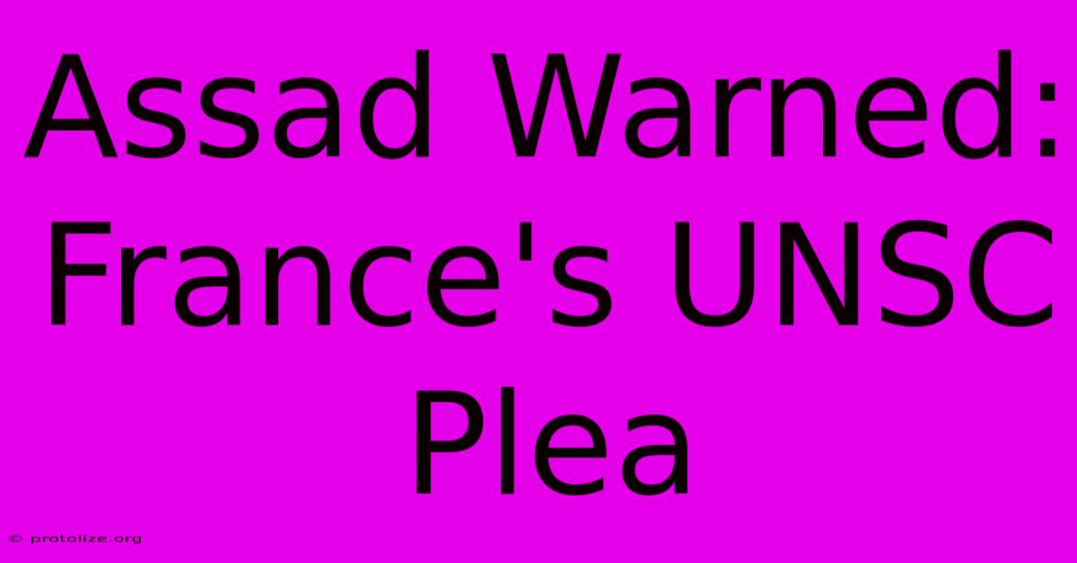 Assad Warned: France's UNSC Plea Assad Warned: France's UNSC Plea