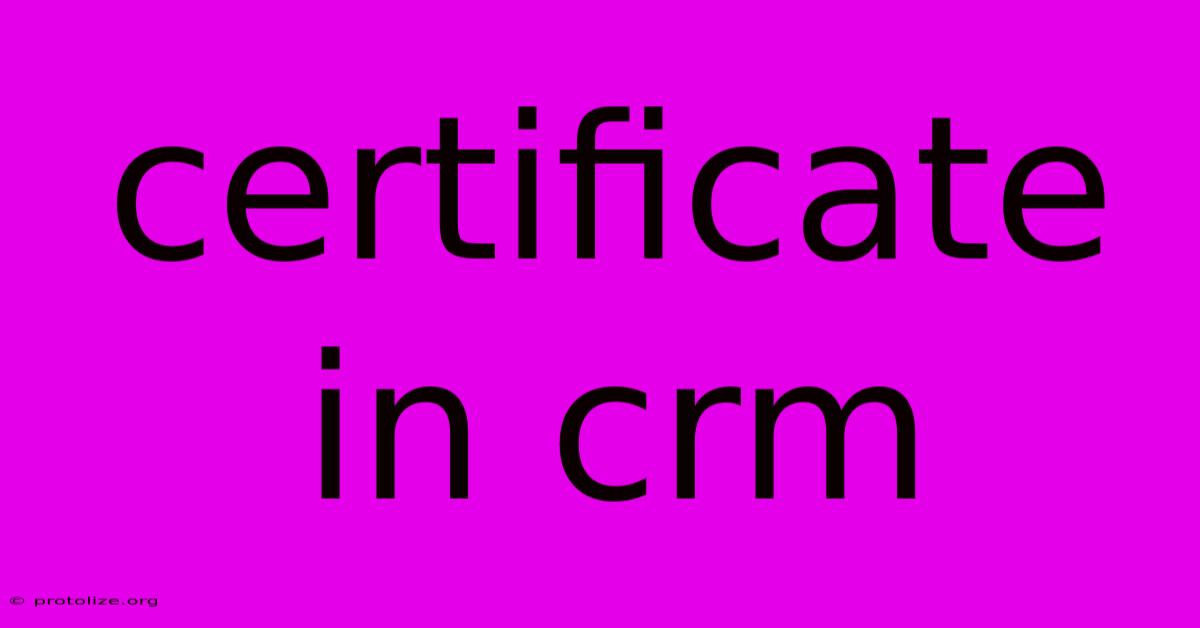 Certificate In Crm