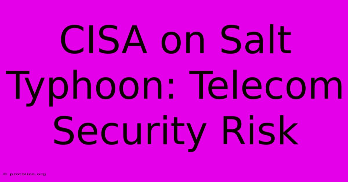 CISA On Salt Typhoon: Telecom Security Risk