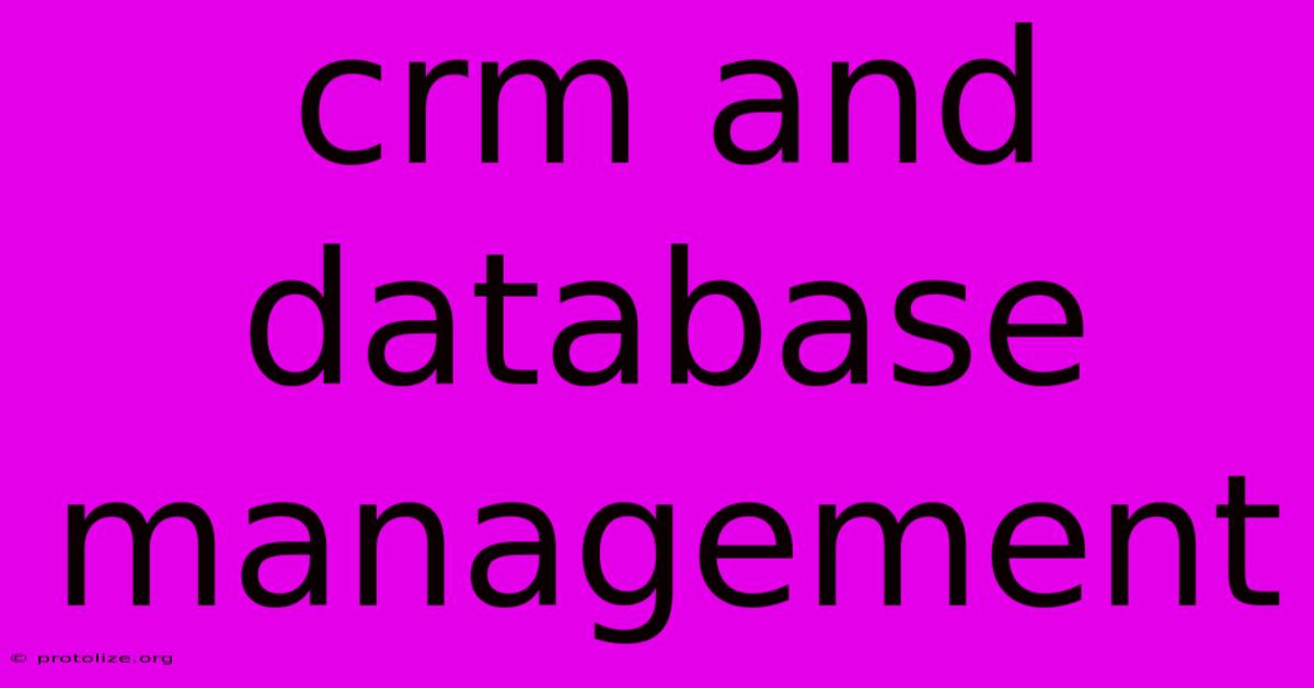 Crm And Database Management Crm And Database Management
