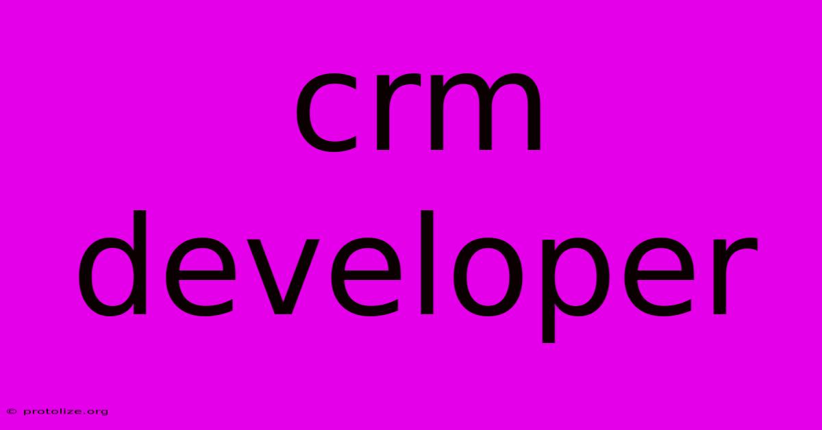 Crm Developer Crm Developer