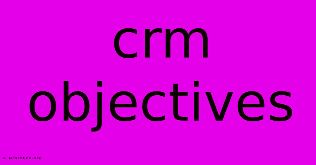 Crm Objectives Crm Objectives