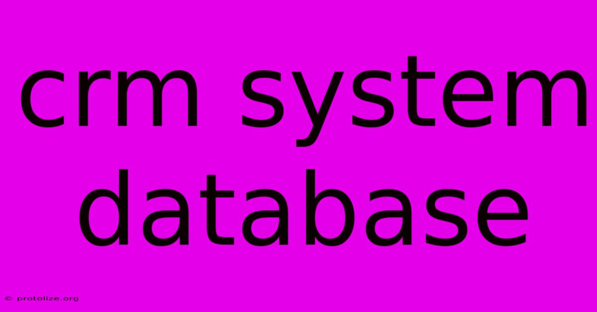 Crm System Database Crm System Database