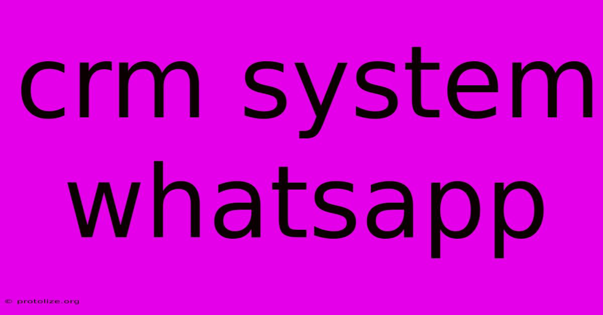 Crm System Whatsapp