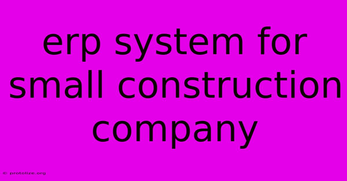 Erp System For Small Construction Company
