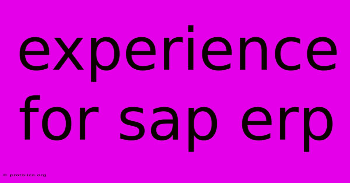 Experience For Sap Erp
