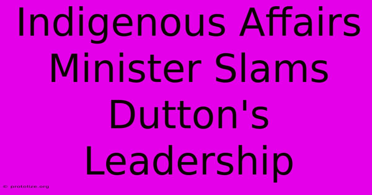 Indigenous Affairs Minister Slams Dutton's Leadership