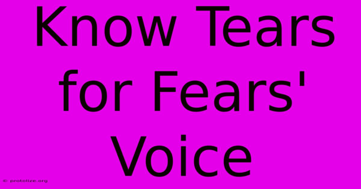Know Tears For Fears' Voice Know Tears For Fears' Voice