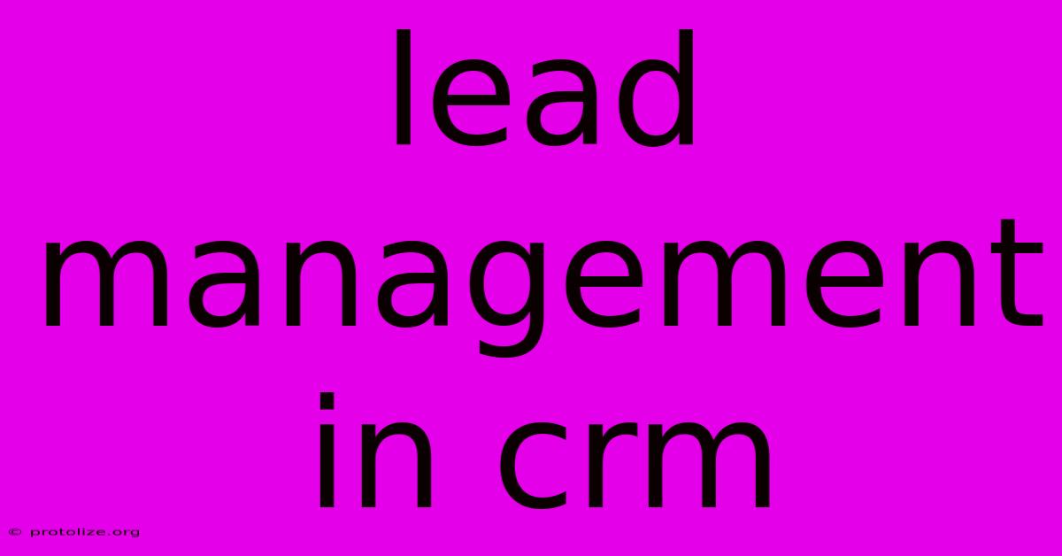 Lead Management In Crm Lead Management In Crm