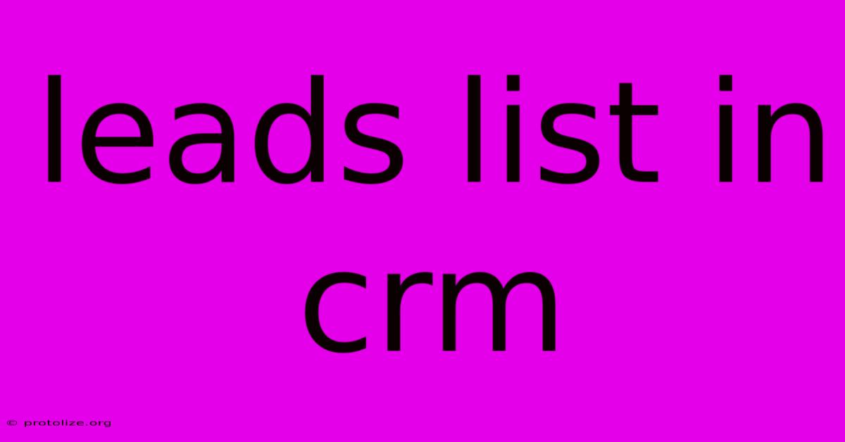 Leads List In Crm