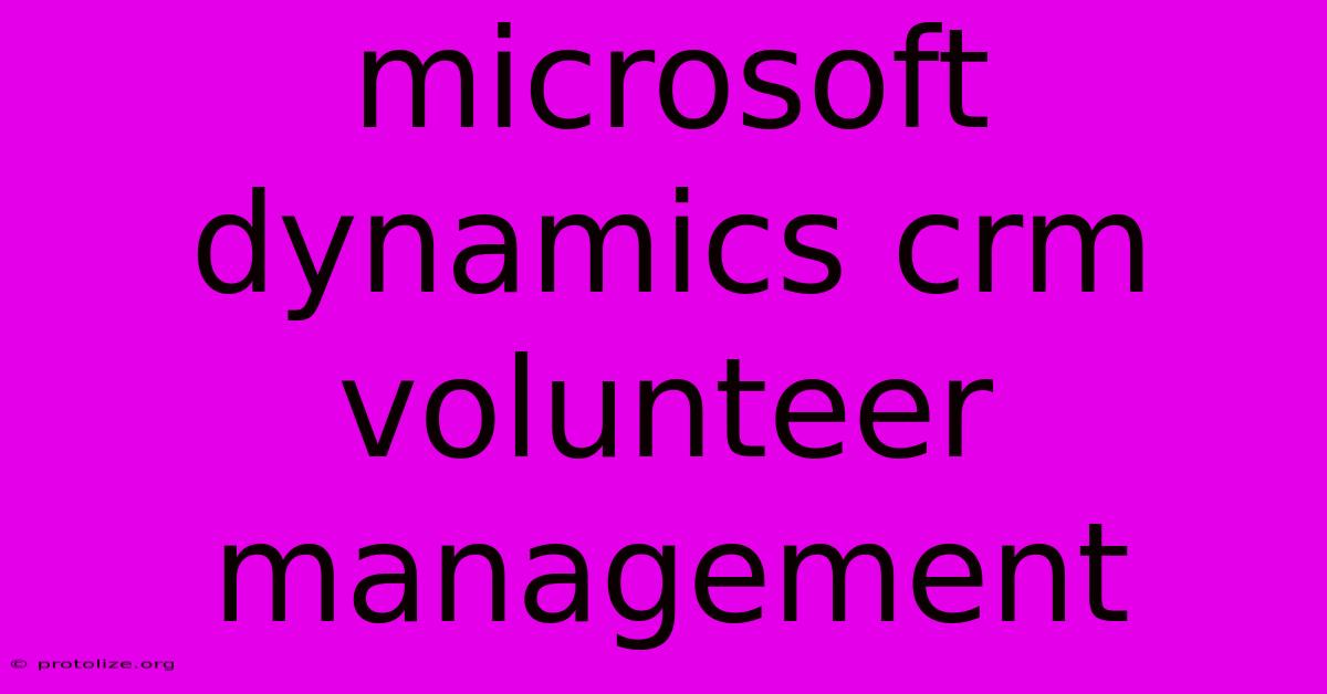 Microsoft Dynamics Crm Volunteer Management