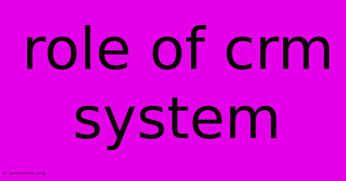 Role Of Crm System