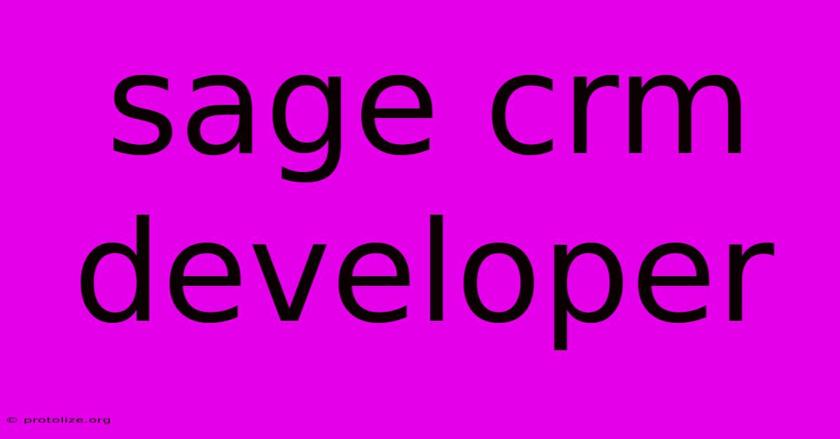 Sage Crm Developer Sage Crm Developer