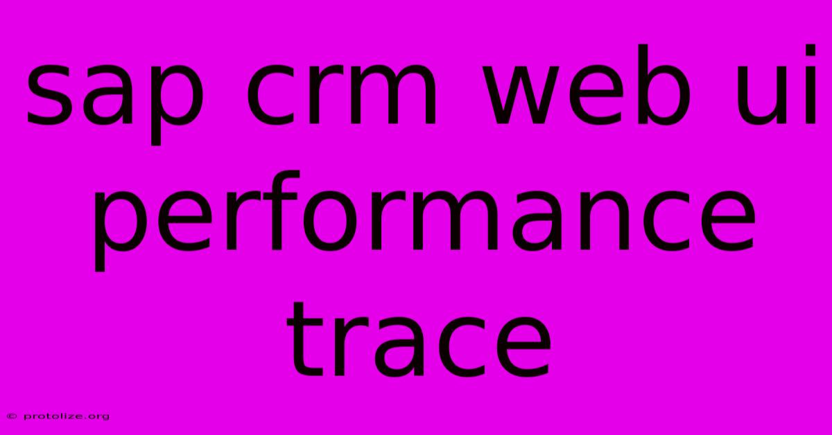 Sap Crm Web Ui Performance Trace