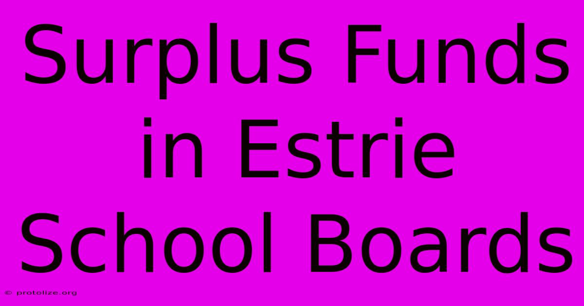 Surplus Funds In Estrie School Boards Surplus Funds In Estrie School Boards