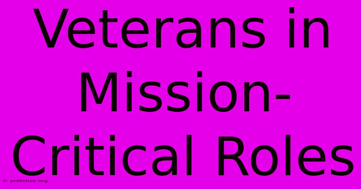 Veterans In Mission-Critical Roles Veterans In Mission-Critical Roles