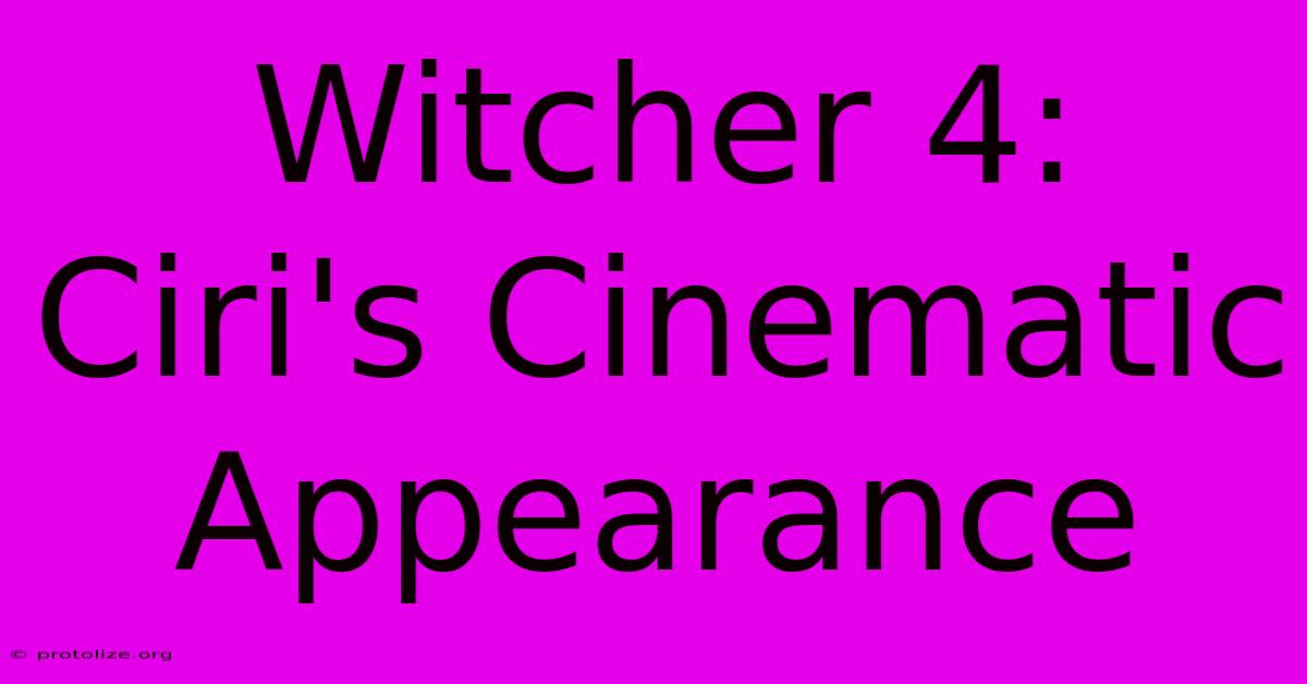 Witcher 4: Ciri's Cinematic Appearance